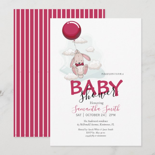 Balloon Rabbit Baby Shower Einladung (Vorne/Hinten)