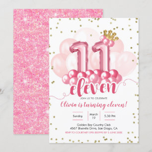 Balloon rose Couronne Onze Invitation d'anniversai