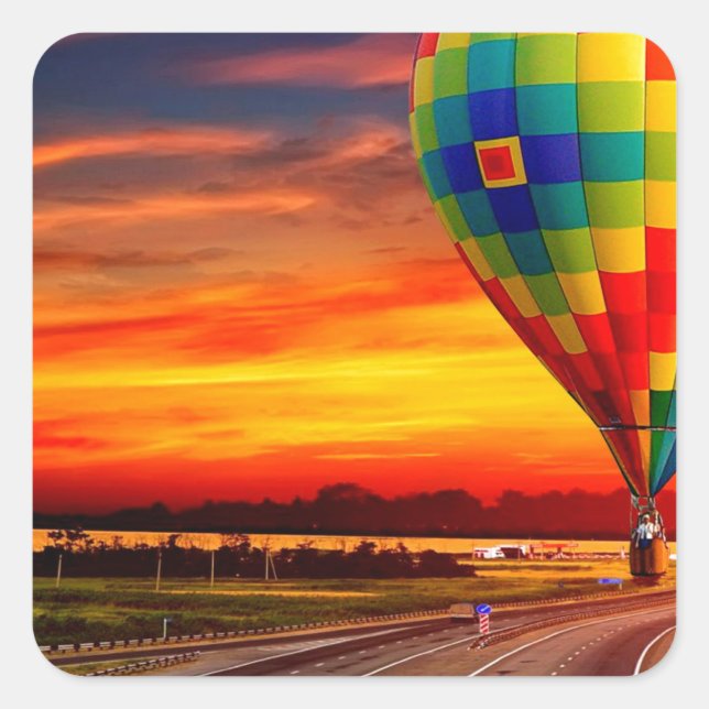 Balloon Sunset Quadratischer Aufkleber (Vorderseite)