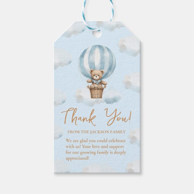 Balloon Teddy Bear Boy Baby Shower Tag Geschenkanhänger (Vorderseite)