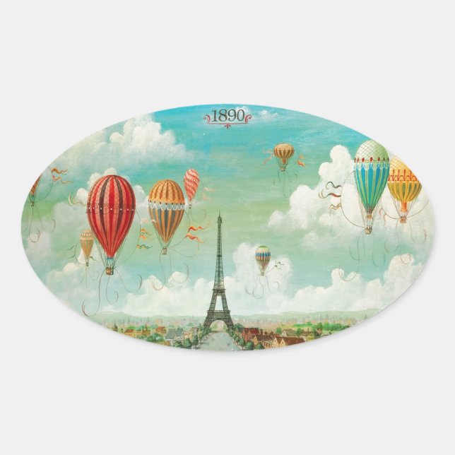 Balloon über Paris Ovaler Aufkleber (Vorderseite)