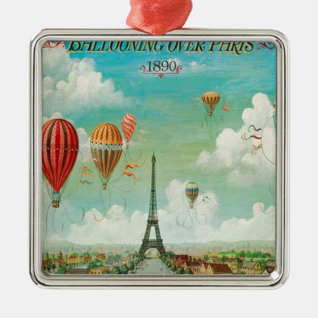 Balloon über Paris Silbernes Ornament (Vorne)