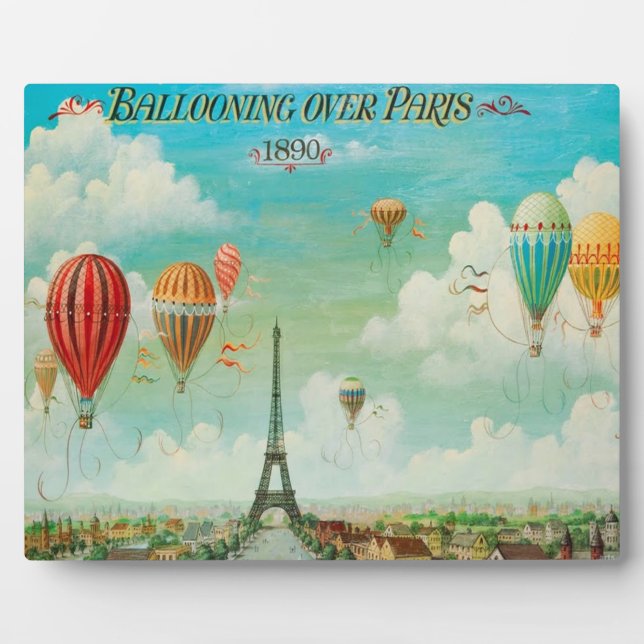 Balloon Über Paris Vintage Reisen Kunst Fotoplatte (Vorderseite)
