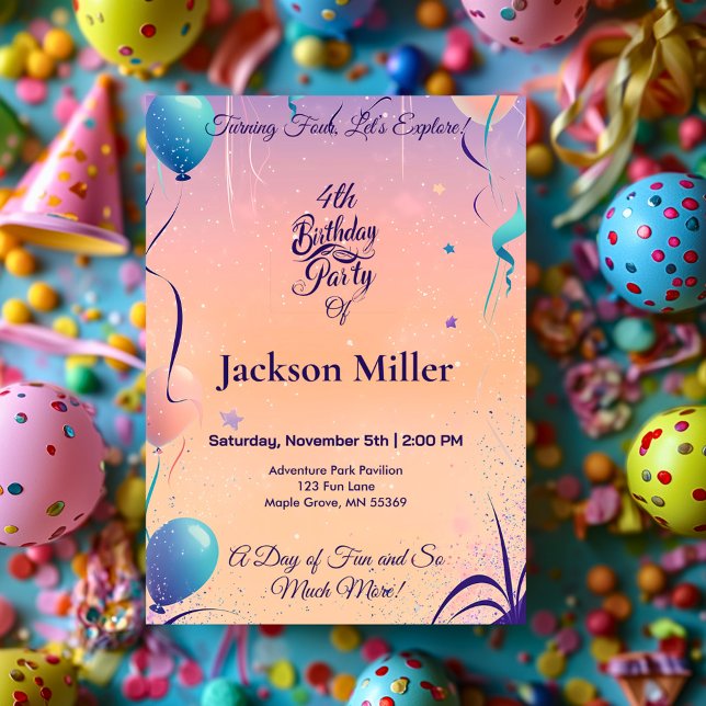 Balloon Whimsical Invitation d'anniversaire avec P (Créateur téléchargé)