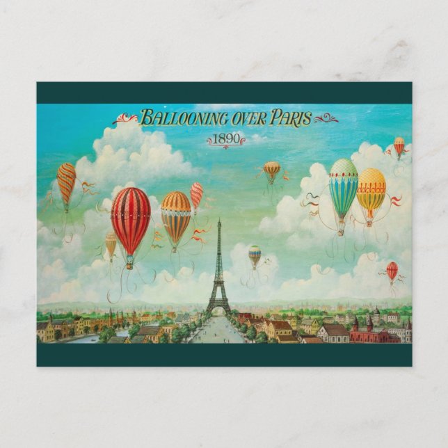 Ballooning über Paris Vintage Reisekarte Postkarte (Vorderseite)