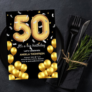Balloons 50 Years Birthday Invitation Einladung