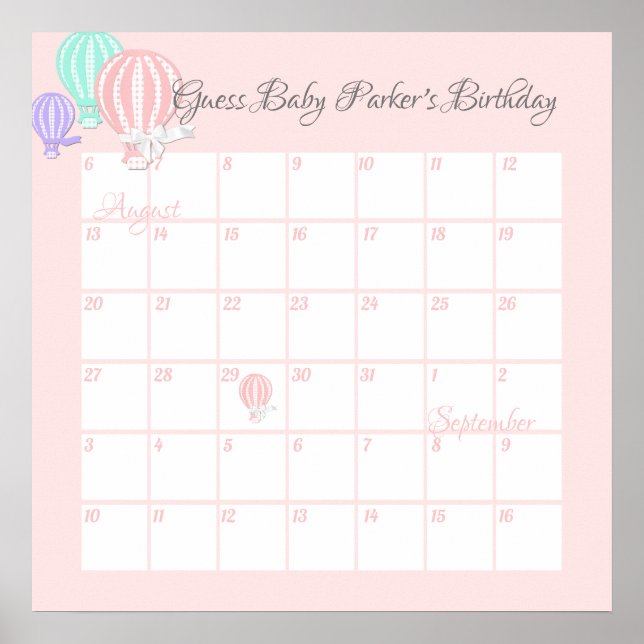 Balloons à air chaud, Guess Baby's due date Poster (Devant)