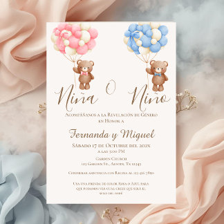 Balloons and Bear Gender Reveal Party Invitation Einladung
