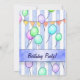 Balloons auf blauen Streifen Geburtstag Einladung (Rückseite)