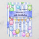 Balloons auf blauen Streifen Geburtstag Einladung (Vorne/Hinten)