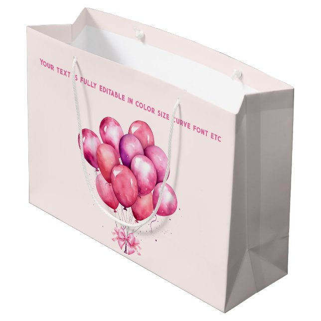 Balloons auf Trendy Barbiedoll Blush Pink Große Geschenktüte (Rückseite Schrägansicht)