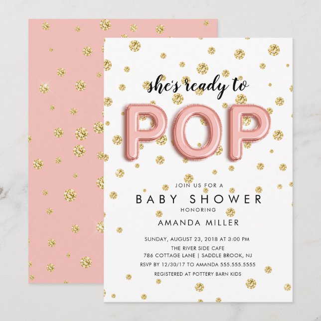 Balloons Bereit zum POP Girls Dusche Einladungen (Vorne/Hinten)