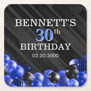 Balloons Black Blue Birthday Napkins Rechteckiger Pappuntersetzer