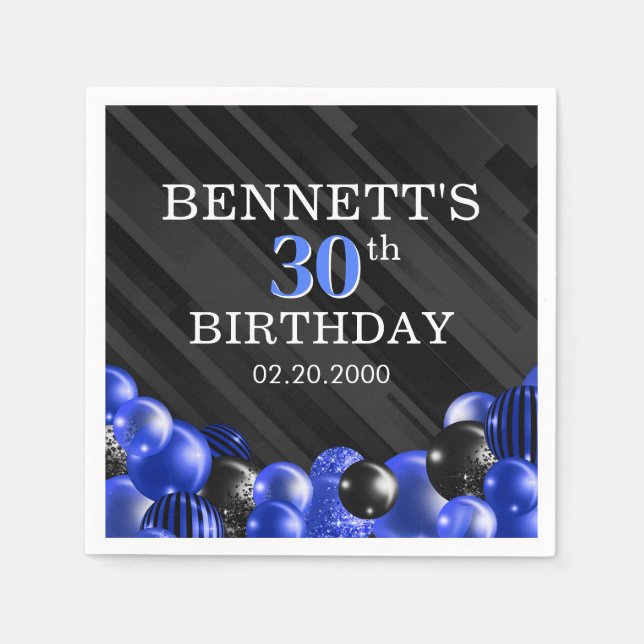 Balloons Black Blue Birthday Napkins Serviette (Vorderseite)
