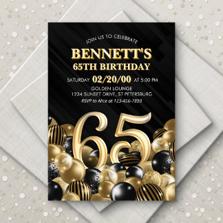 Balloons Black Gold 65. Geburtstag Einladung