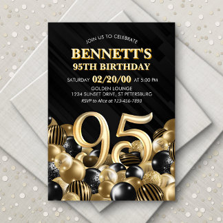 Balloons Black Gold 95. Geburtstag Einladung