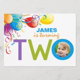 Balloons Boy Deux Anniversaire Fête   Invitation p