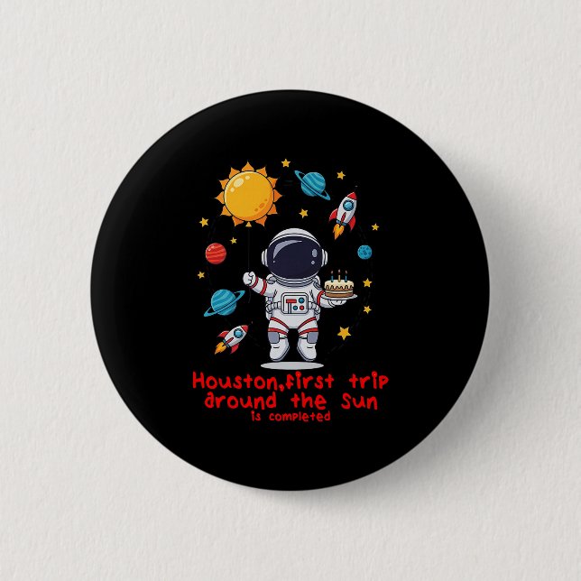 Balloons Cake und Candles perfekt ein Jahr alt Cel Button (Vorderseite)