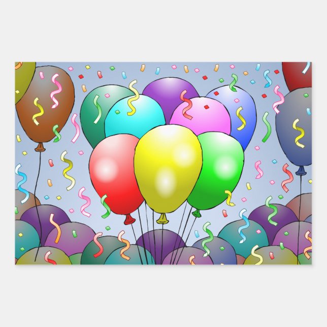 Balloons & Confetti Geschenkpapier Set (Vorderseite)