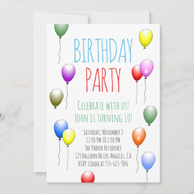 Balloons Einladung zum Geburtstag (Vorderseite)