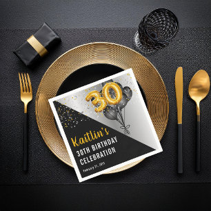 Balloons Elegant Black Gold 30. Geburtstag Party Serviette