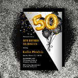 Balloons Elegant Black | Gold 50. Geburtstagsparty Einladung<br><div class="desc">Schwarze Ballons als Rückfall auf goldene Tontonkernballons verleihen diesem 50. Geburtstagsparty-Design einen dramatischen Flair. Composite Design von Holiday Hearts Designs (Rechte vorbehalten). Andere Altersnummern sind in unserem Shop erhältlich. Wenn Sie kein Design für das von Ihnen gesuchte Alter sehen, dann schicken Sie uns eine Nachricht an info@holidayheartsdesigns.com oder via Zazzle...</div>
