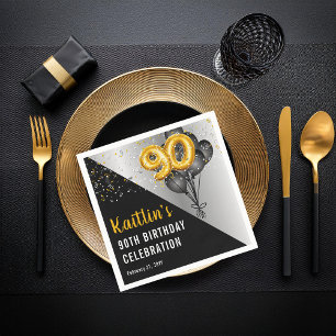 Balloons Elegant Black Gold 90. Geburtstagsparty Serviette