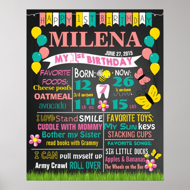 Balloons erste Blume zum Geburtstag Poster (Vorne)