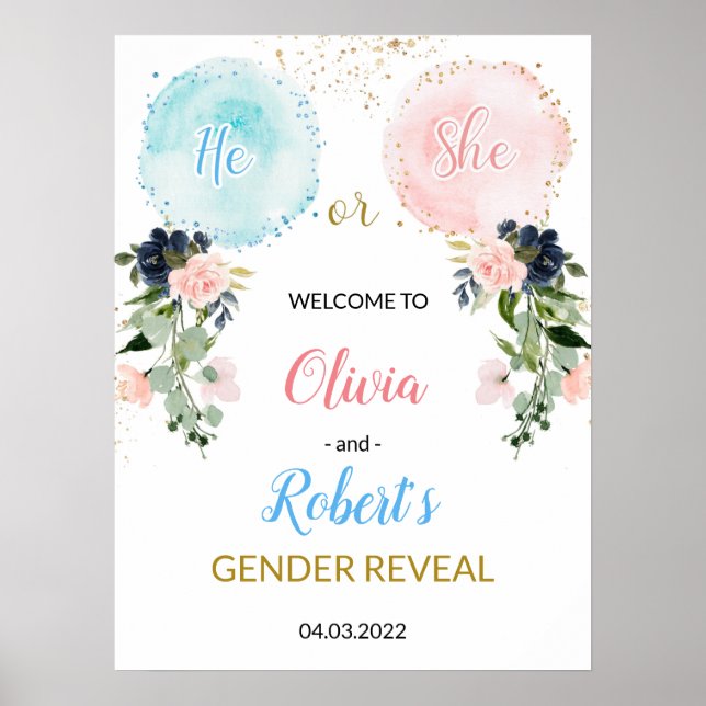 Balloons Gender Reveal Welcome Poster (Vorne)