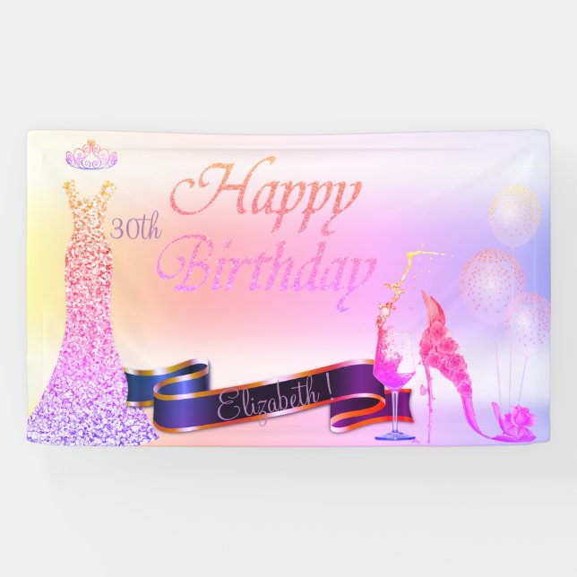 Balloons, Glas, Heel, Glitzer Kleid Ombre Banner (Horizontal)