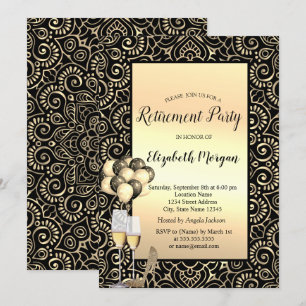 Balloons, Gold Mandala Black Retirement Einladung
