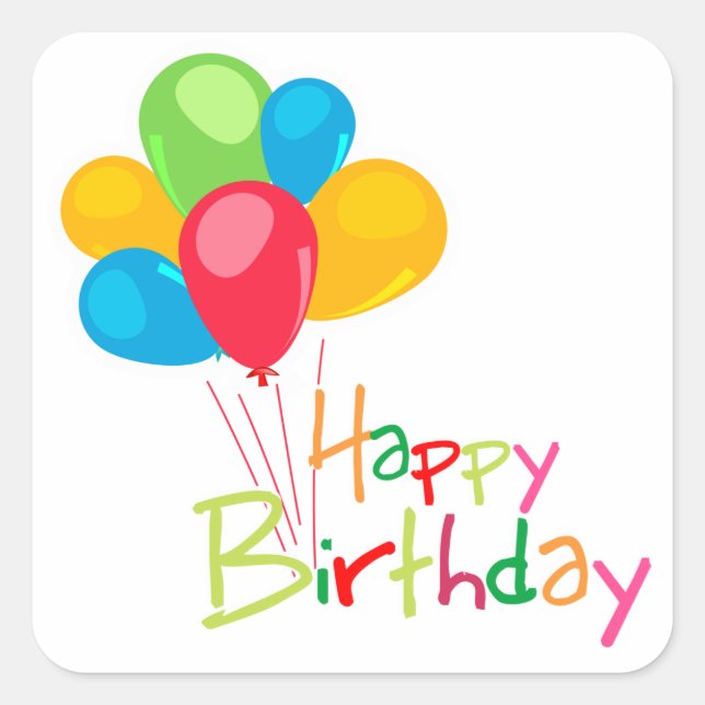 Balloons Happy Birthday Quadratischer Aufkleber (Vorderseite)