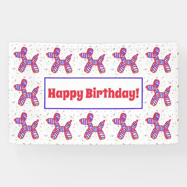 Balloons Hunde Party Happy Birthday Banner (Horizontal)