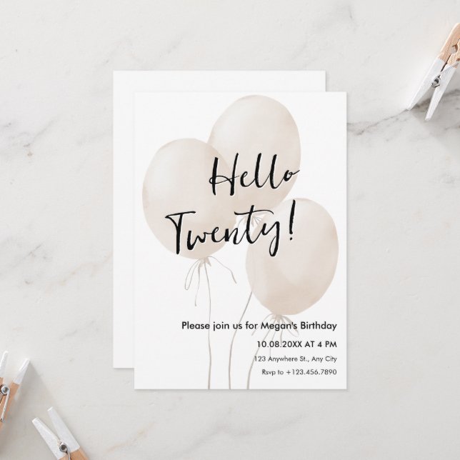 Balloons minimalistischer Geburtstag Einladung (Vorderseite/Rückseite Beispiel)