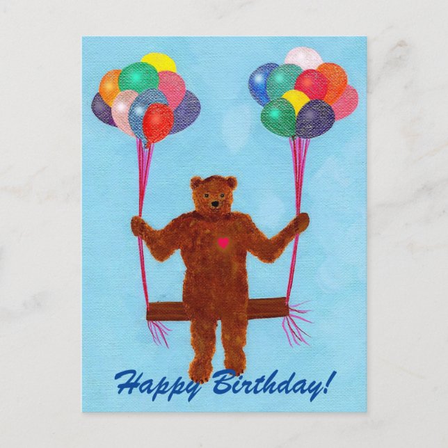 Balloons Ours Teddy Swing Bonne Carte Postale Anni (Devant)