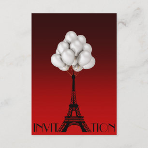 Balloons Paris Eiffel Tower Glam Chic Red Einladung