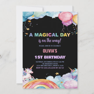 Balloons Rainbow Unicorn Einladung zum Geburtstag