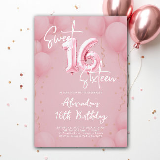 Balloons Rosa Elegante Kalligraphie Moderne Süße 1 Einladung