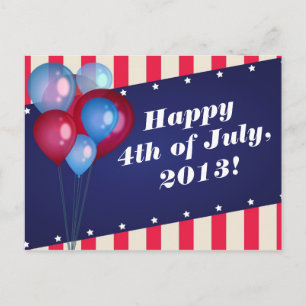 Balloons & Stripes 4. Juli Party Postkarte