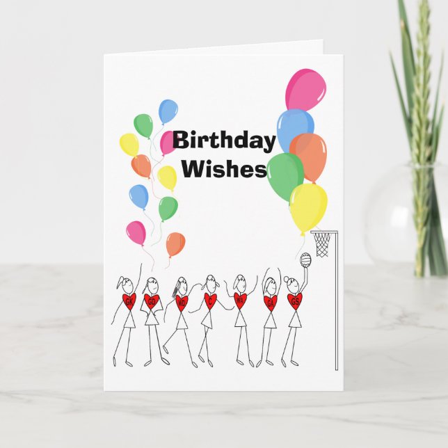 Balloons Thema Happy Netball Geburtstag Karte (Vorderseite)