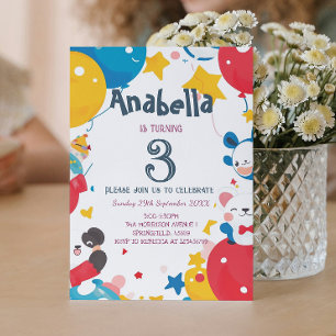 Balloons Tiere und Sterne Kindergeburtstag Party Einladung