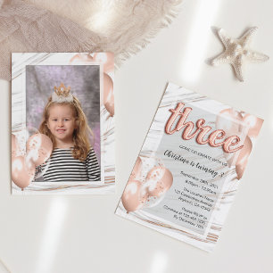 Balloons Typ Rose Gold Girls 3. Geburtstag Foto Einladung