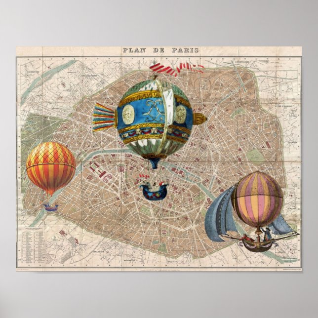 Balloons über Paris Vintag Frankreich Karte Poster (Vorne)