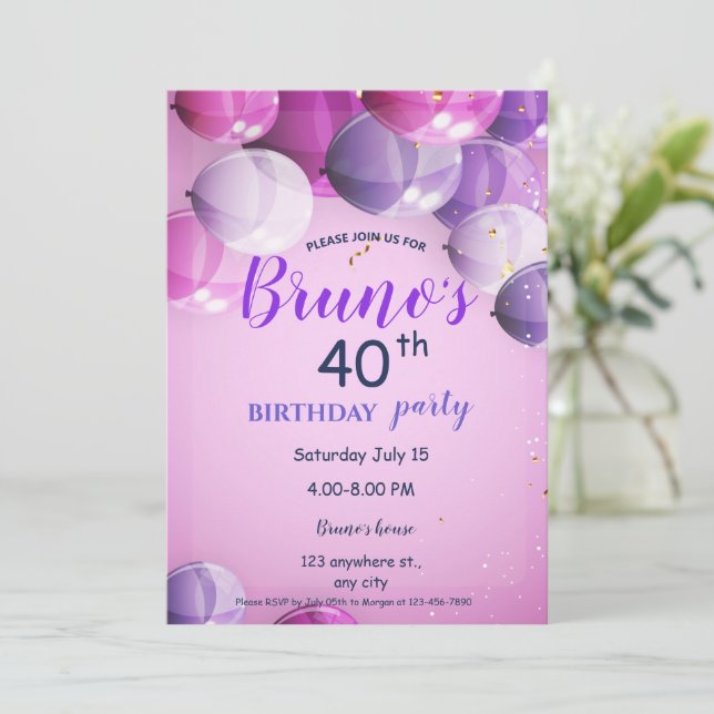 Balloons und Confetti Einladung zum Geburtstag (Stehend Vorderseite)