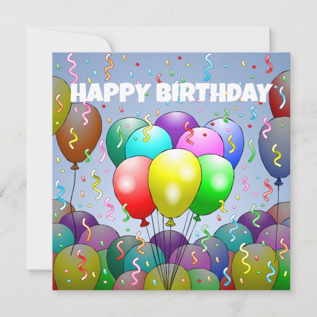 Balloons und Confetti zum Geburtstag Karte (Vorderseite)