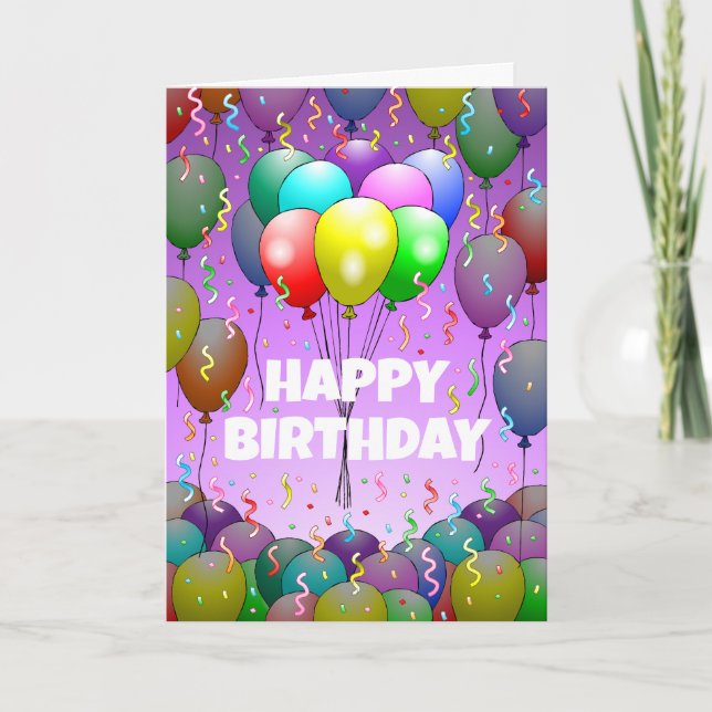 Balloons und Confetti zum Geburtstag Karte (Vorderseite)
