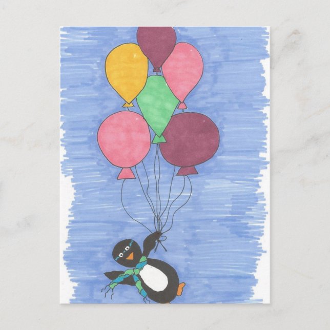 Balloons und Pinguin-Künstler-Postkarte Postkarte (Vorderseite)