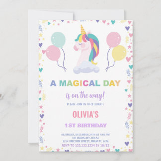 Balloons Unicorn Einladungen zum Geburtstag