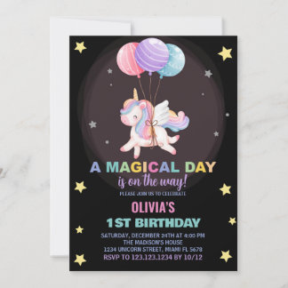 Balloons Unicorn Einladungen zum Geburtstag