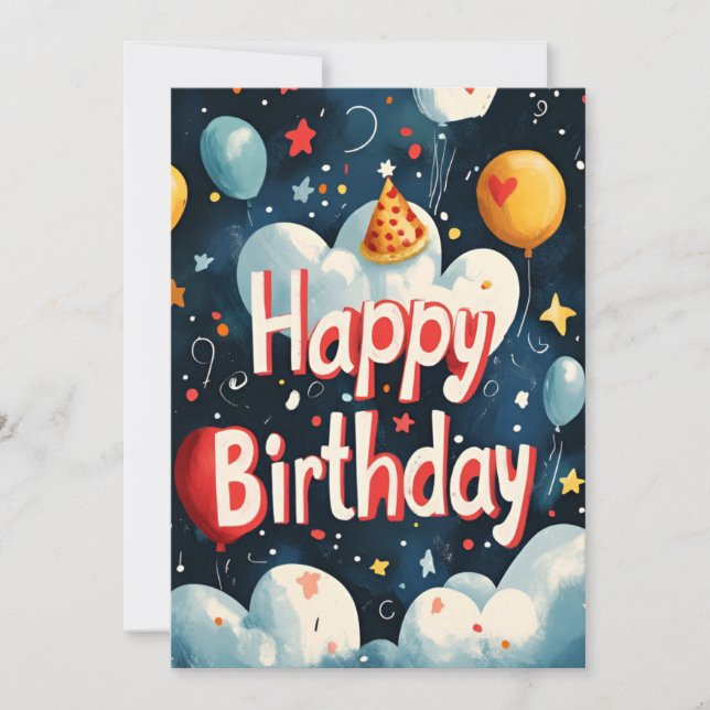 Balloons & Wolken auf dunkelblauen Geburtstag Einladung (Vorderseite)